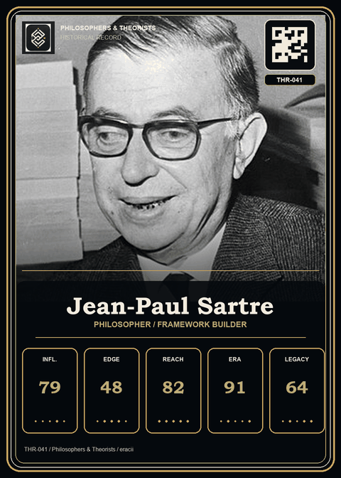 Jean-Paul Sartre individual eracii card front.