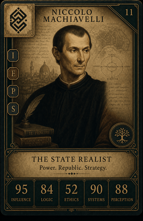 Niccolo Machiavelli individual eracii card front.